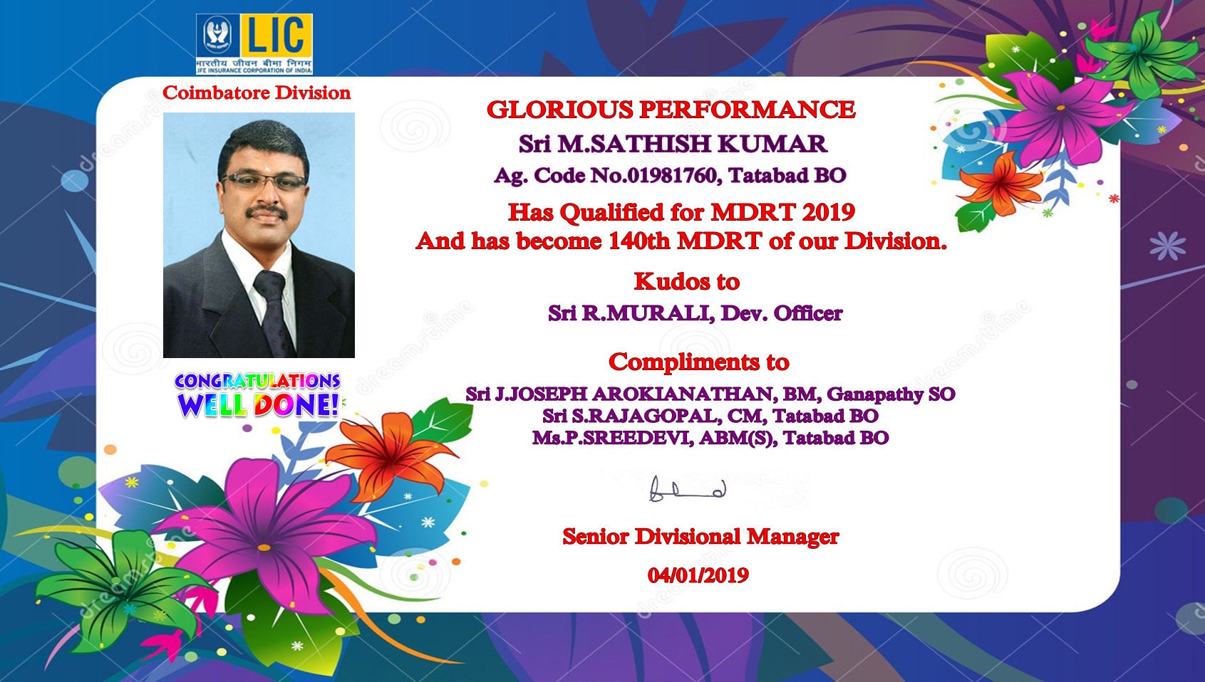 Achieved MILLION DOLAR ROUND TABLE (MDRT ) USA  2019